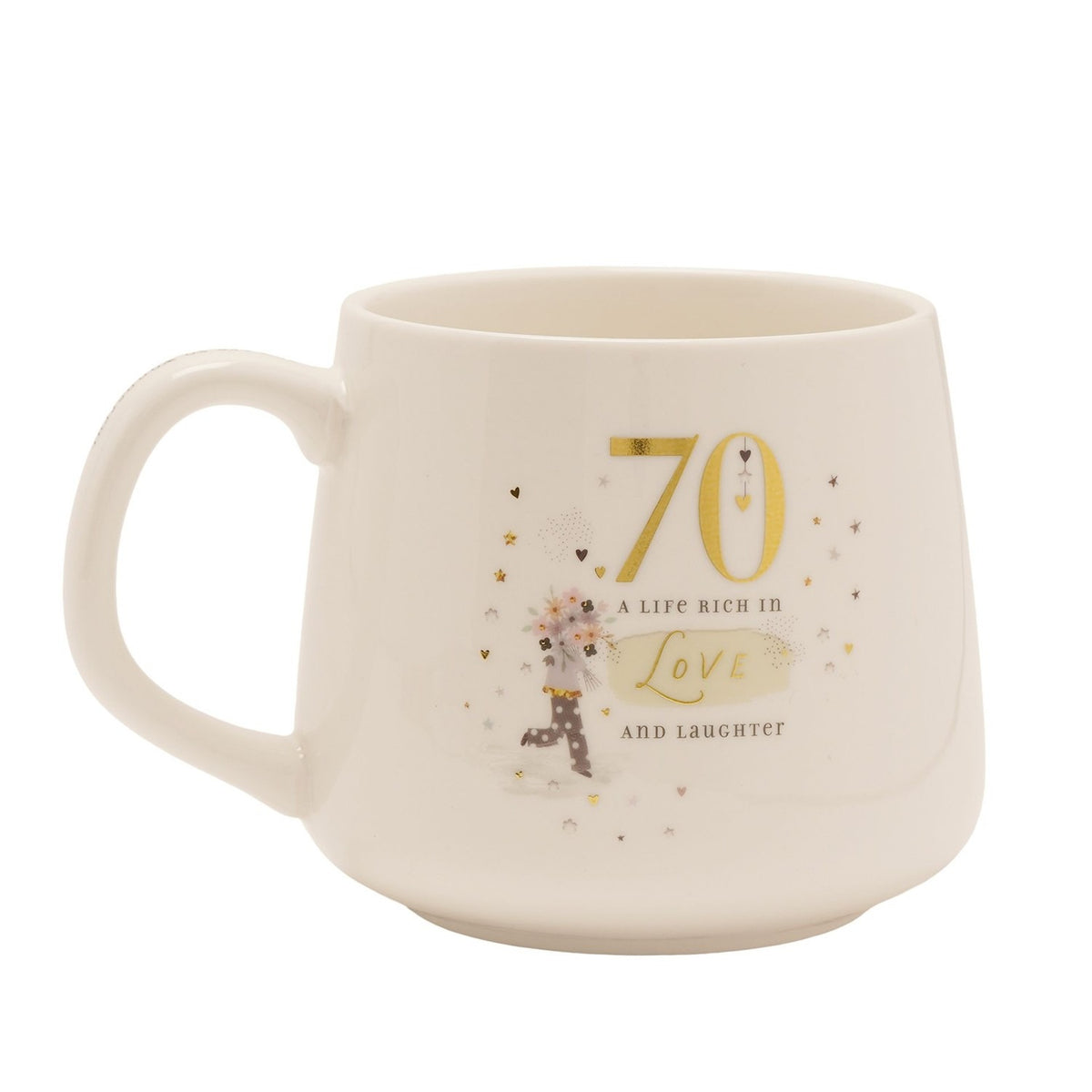 70th Birthday Love and Laughter Stoneware Mug - White & Gold