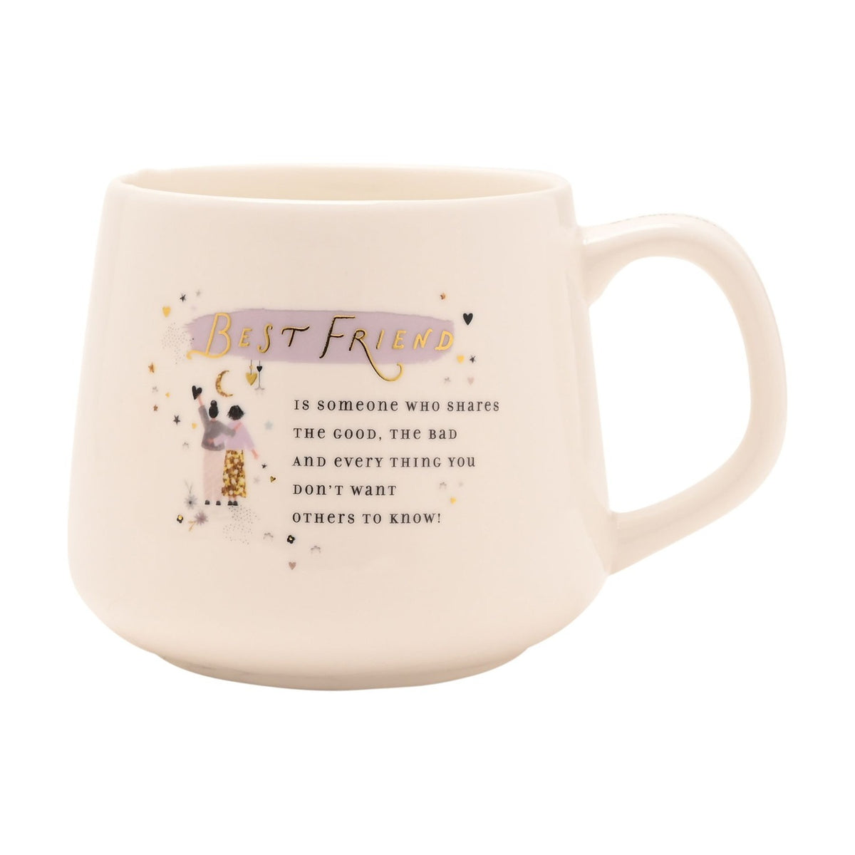 Best Friend Sentiment Ceramic Mug with Gold Detail - White