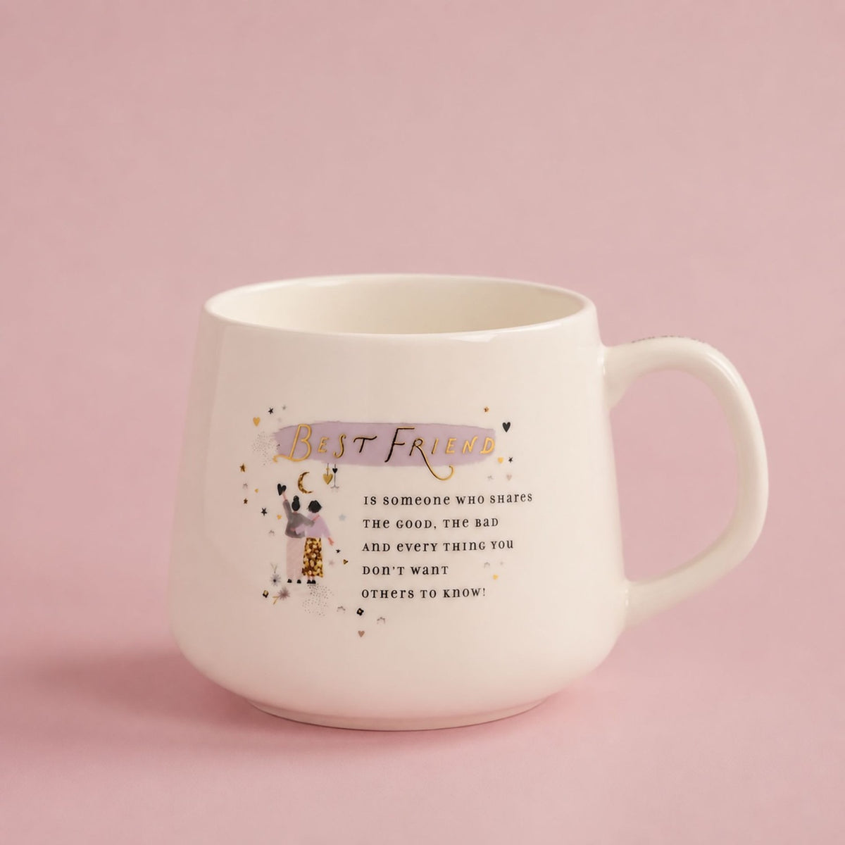 Best Friend Sentiment Ceramic Mug with Gold Detail - White