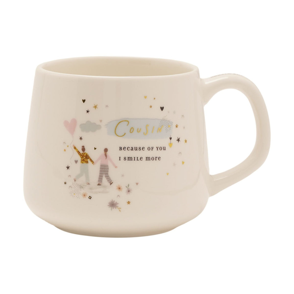 Cousin Heart Balloon Stoneware Mug 350ml - White & Blue
