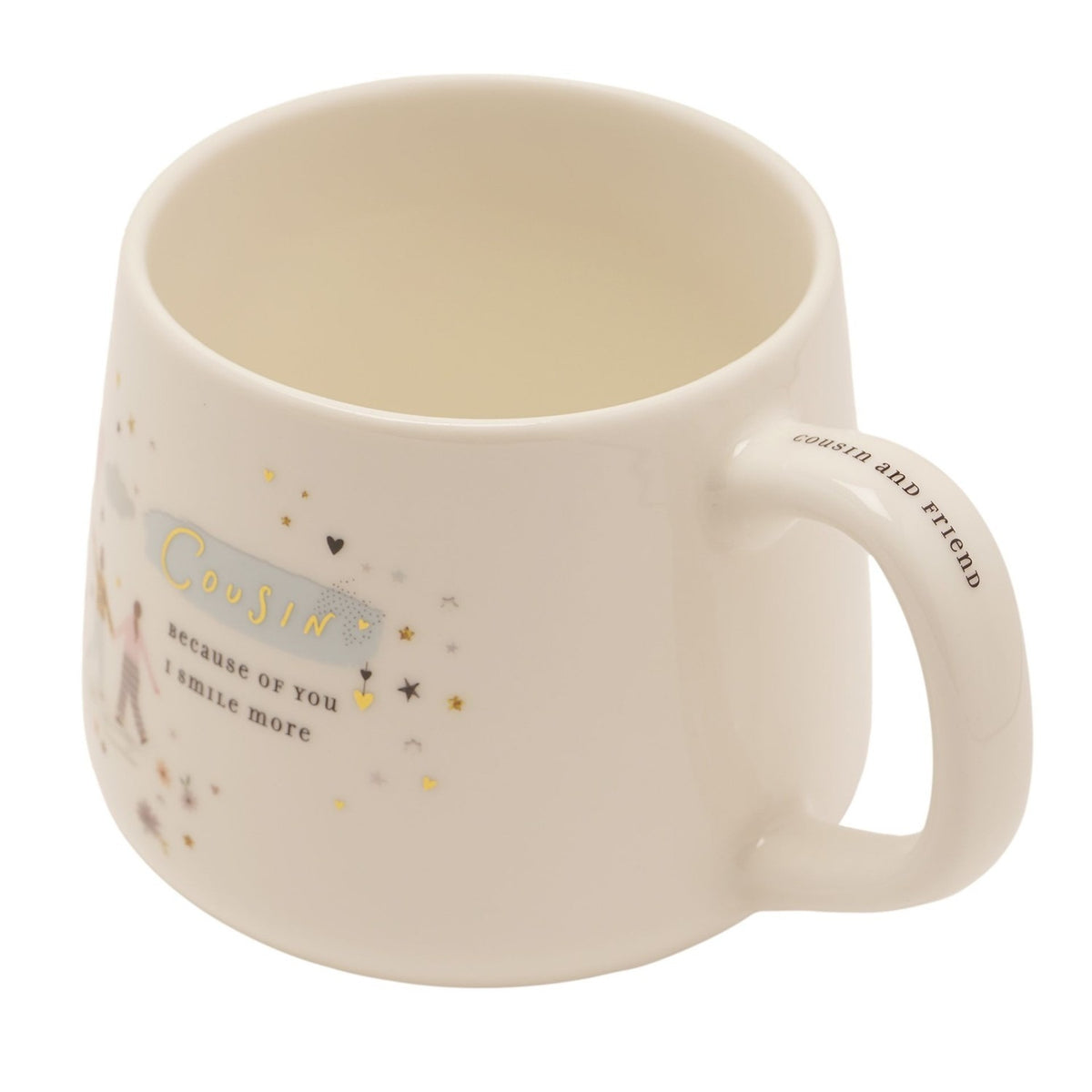 Cousin Heart Balloon Stoneware Mug 350ml - White & Blue