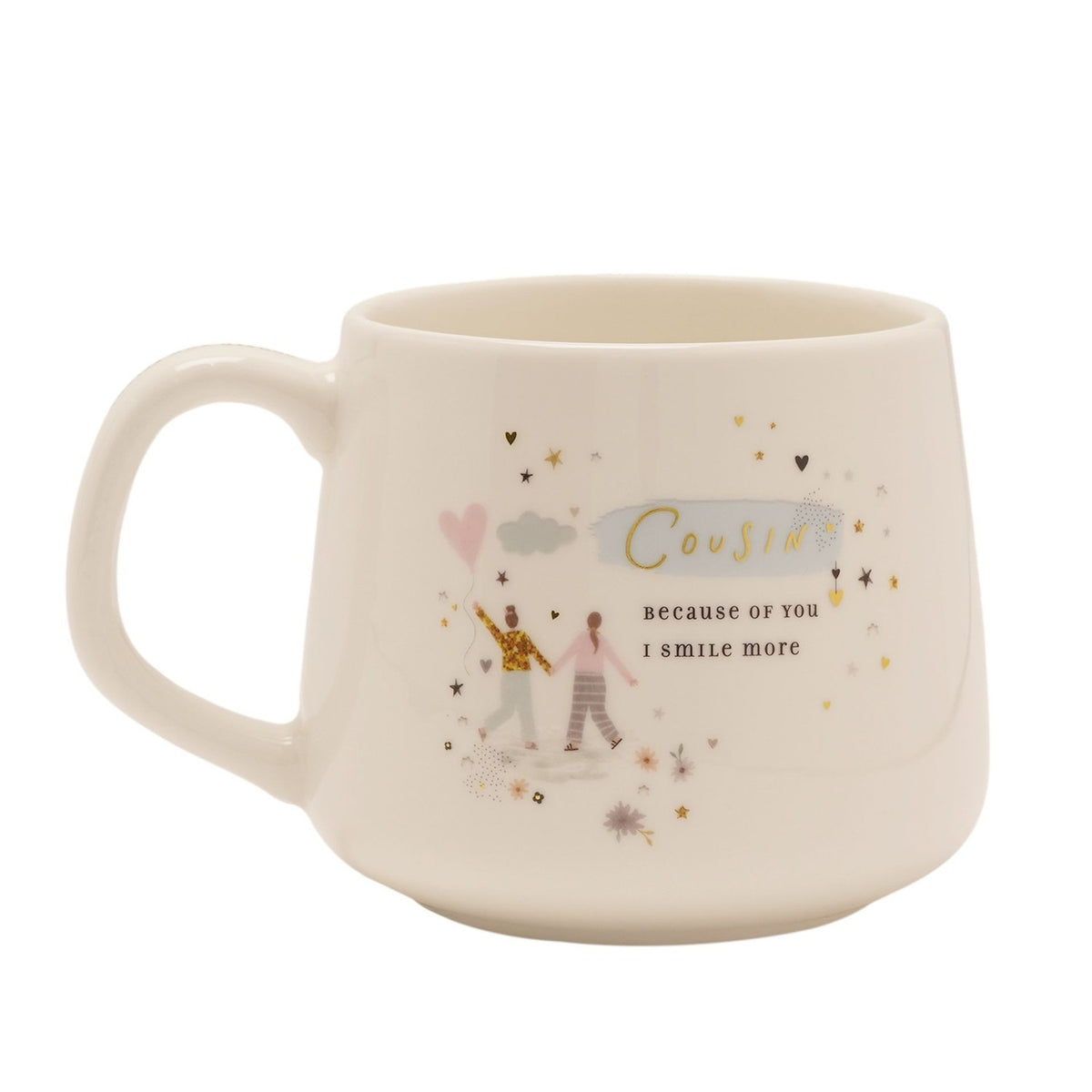 Cousin Heart Balloon Stoneware Mug 350ml - White & Blue