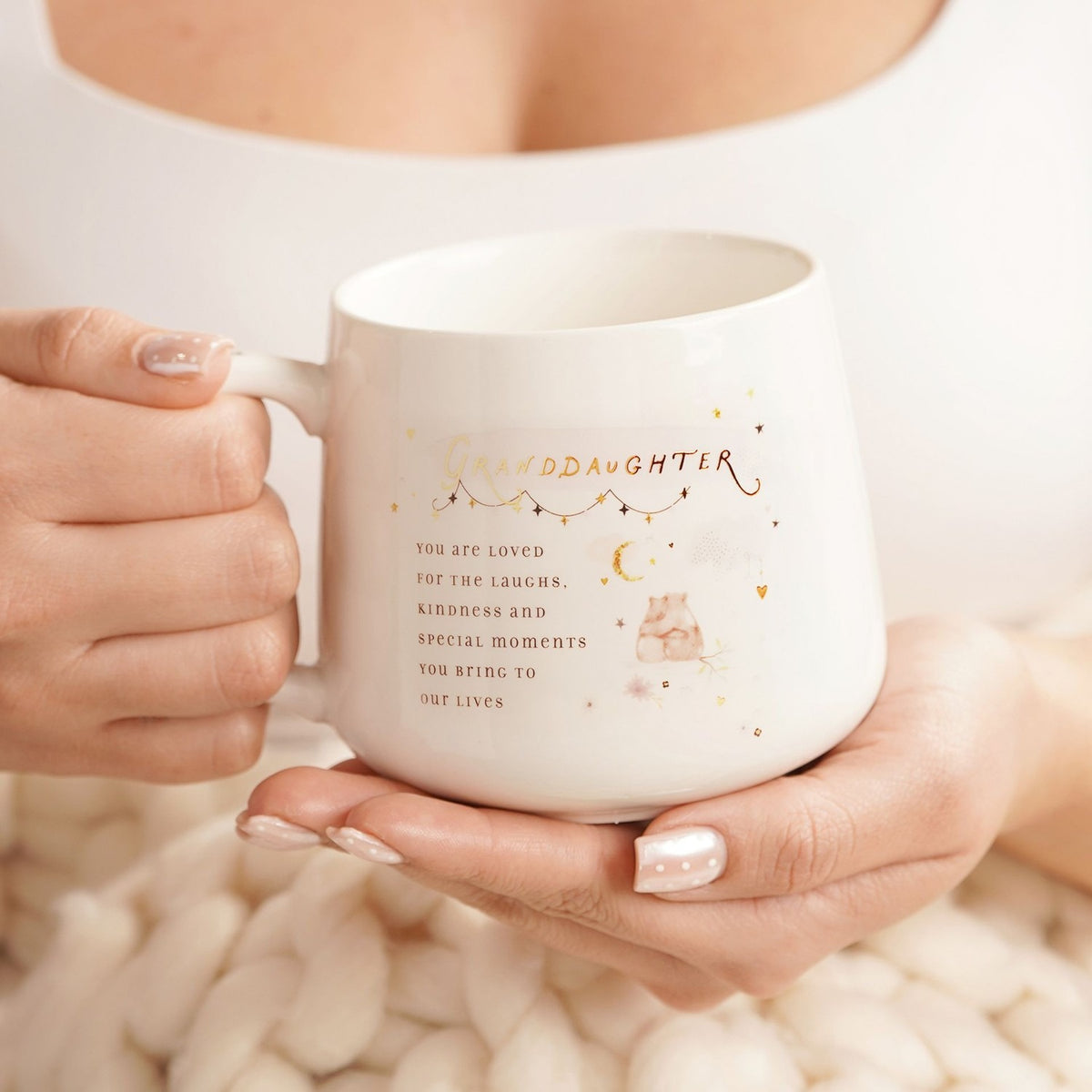 Granddaughter Bear Stoneware Mug with Gold Lettering - Cream