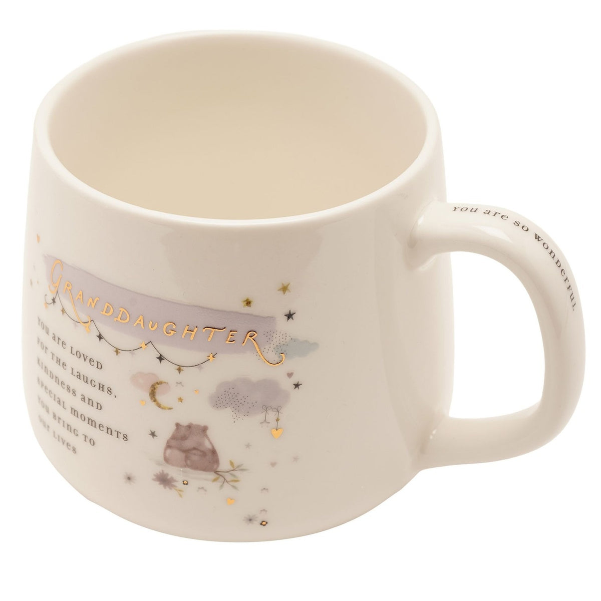 Granddaughter Bear Stoneware Mug with Gold Lettering - Cream