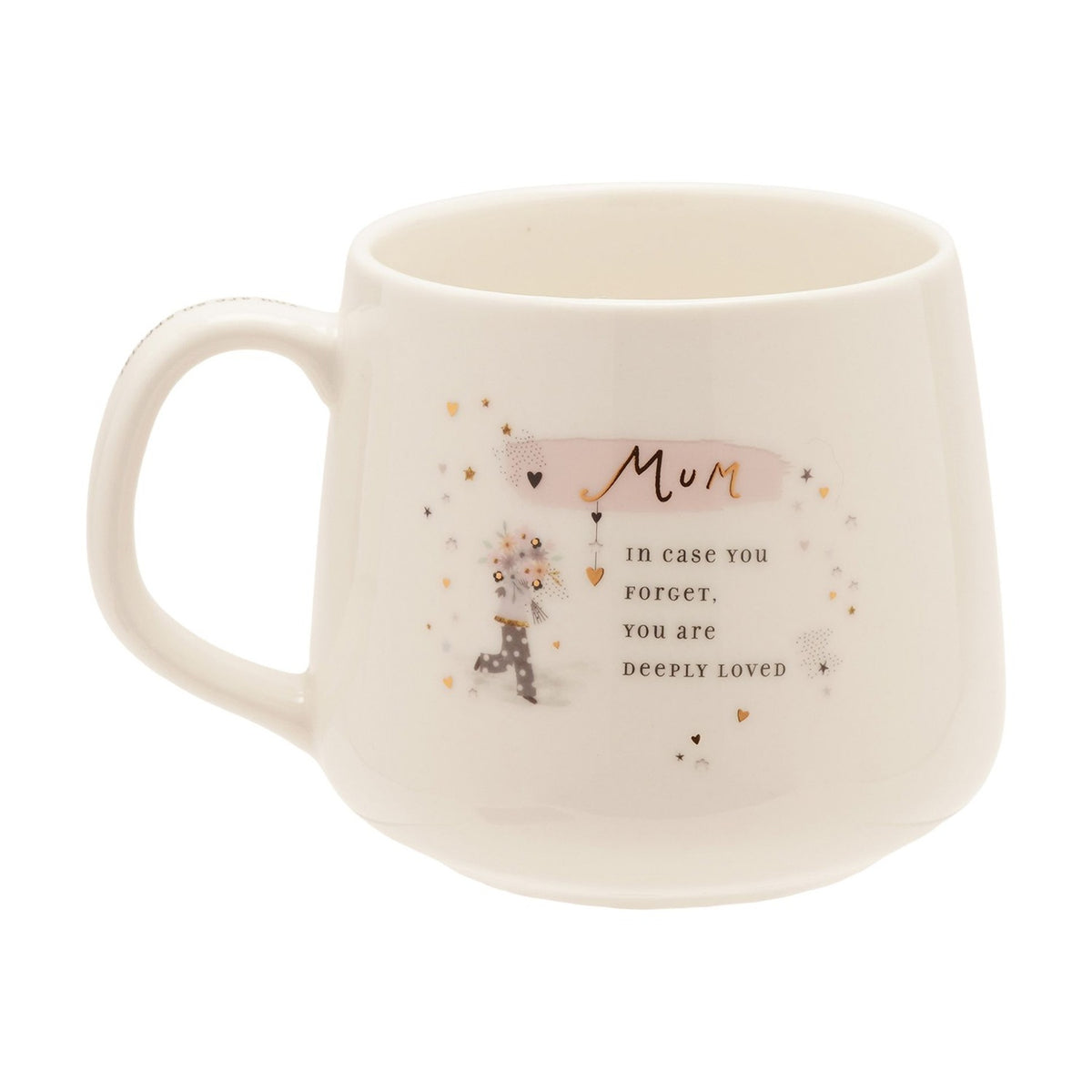 Mum Deeply Loved Gold Heart and Star Stoneware Mug - Cream