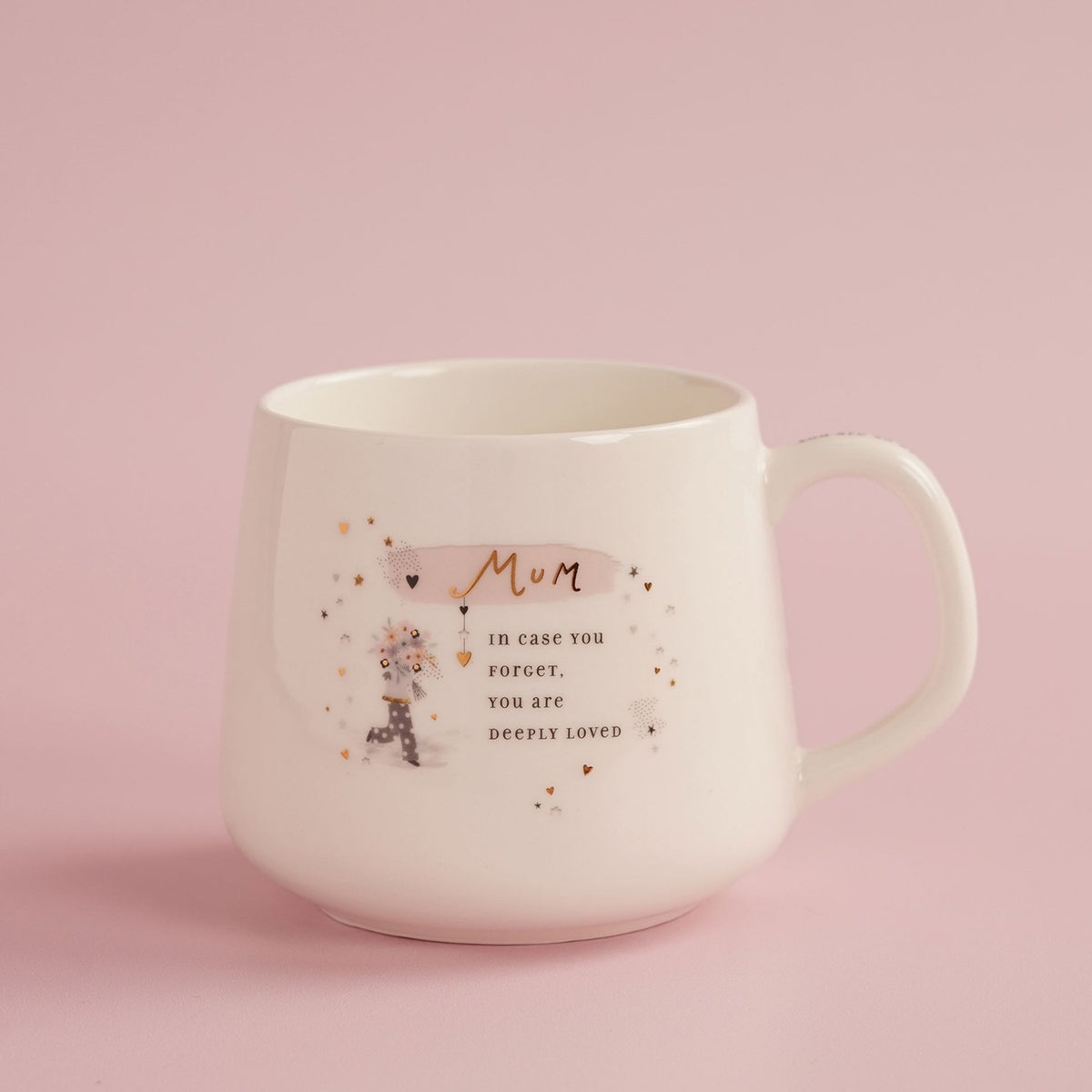 Mum Deeply Loved Gold Heart and Star Stoneware Mug - Cream
