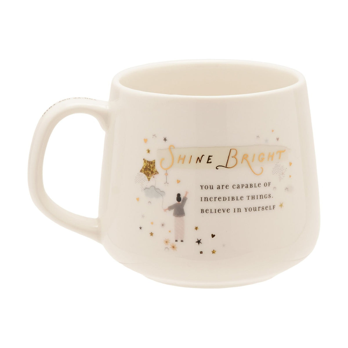 Shine Bright Star Stoneware Mug with Handle Message - Cream