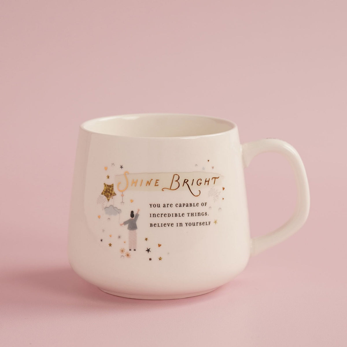 Shine Bright Star Stoneware Mug with Handle Message - Cream