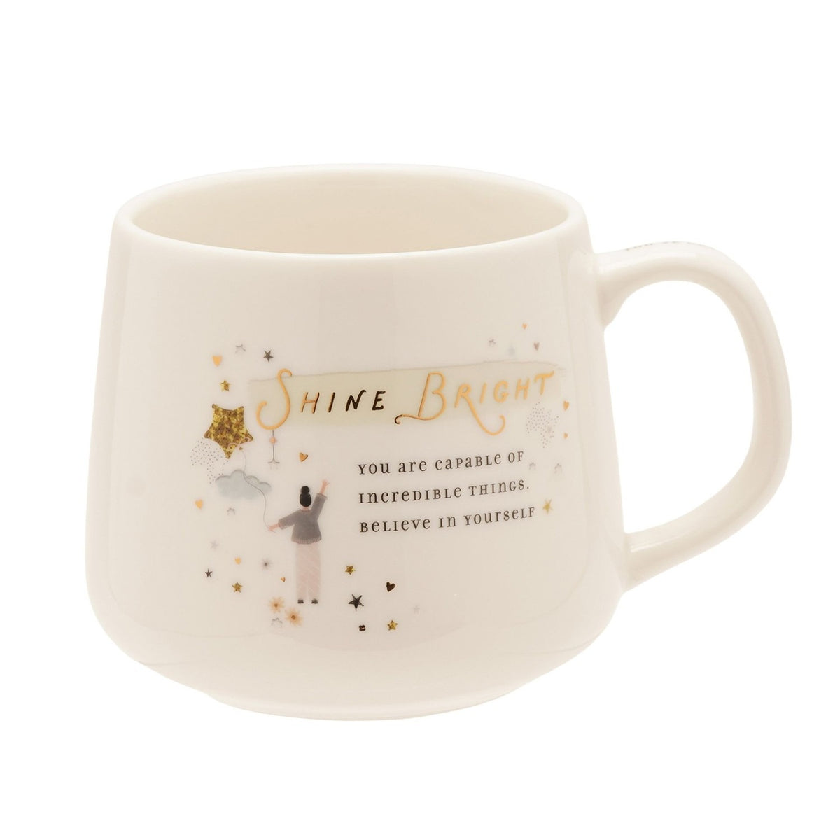 Shine Bright Star Stoneware Mug with Handle Message - Cream