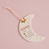 Daughter Moon Hanging Ceramic Plaque with Gold Star - White