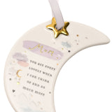 Mum Crescent Moon Hanging Ceramic Plaque with Ribbon - White