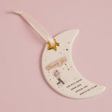 Thank You Moon Hanging Ceramic Plaque with Gold Star - White