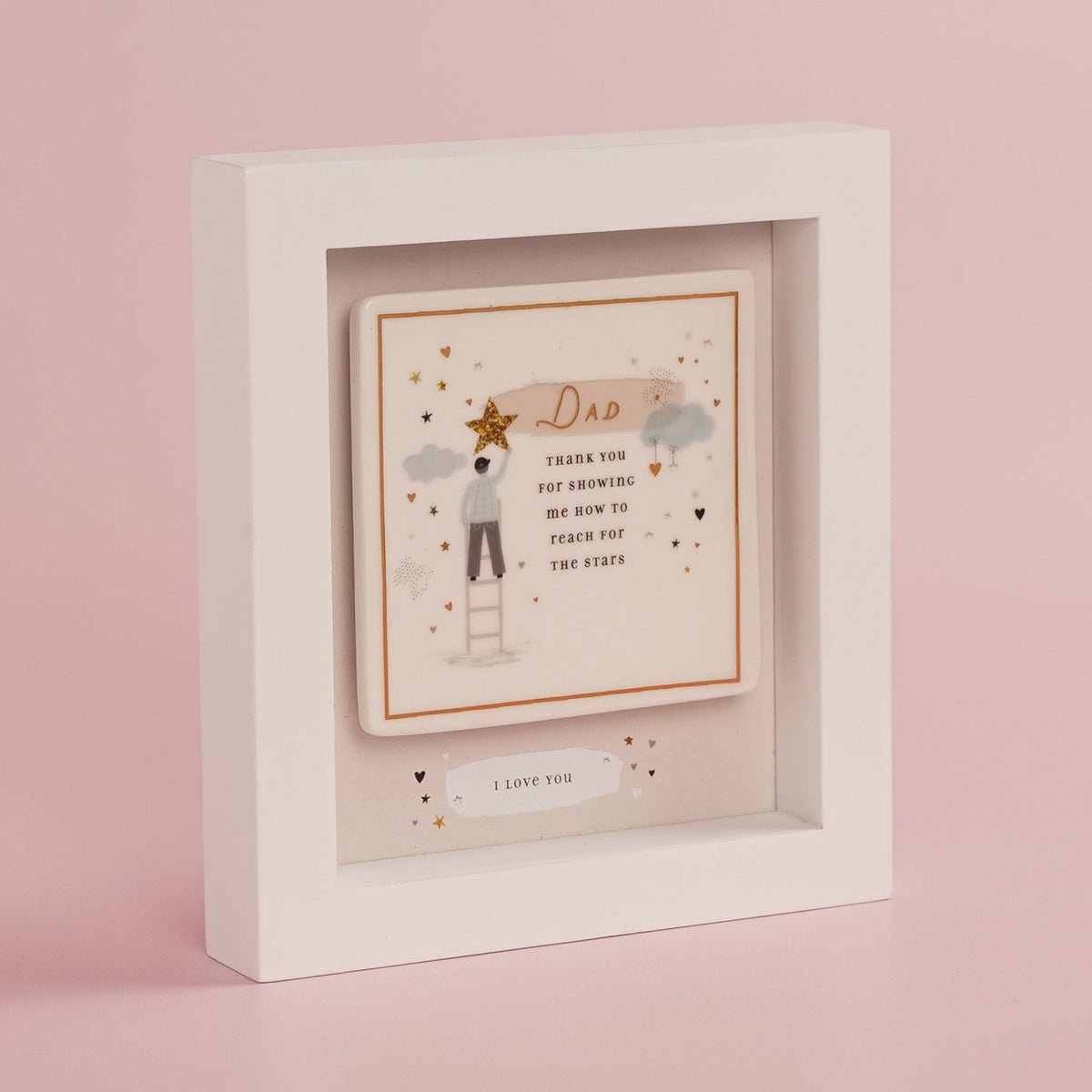 Dad Reach for The Stars Wooden Boxed Wall Plaque - White