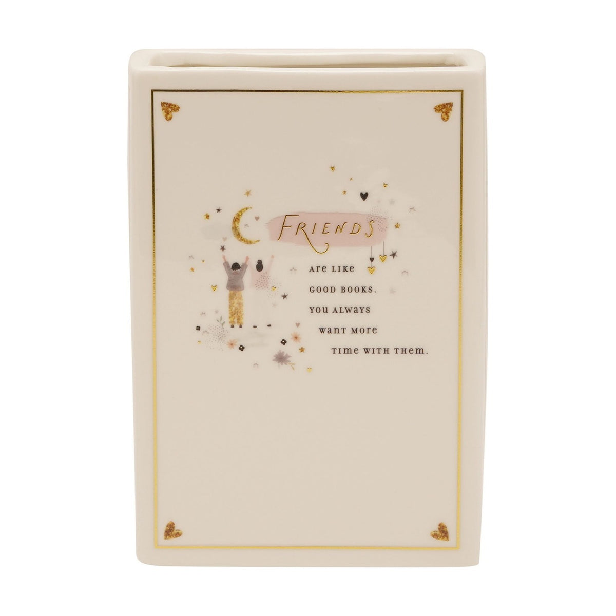 Friends Stoneware Book Vase with Gold Trim 14.2cm - Cream