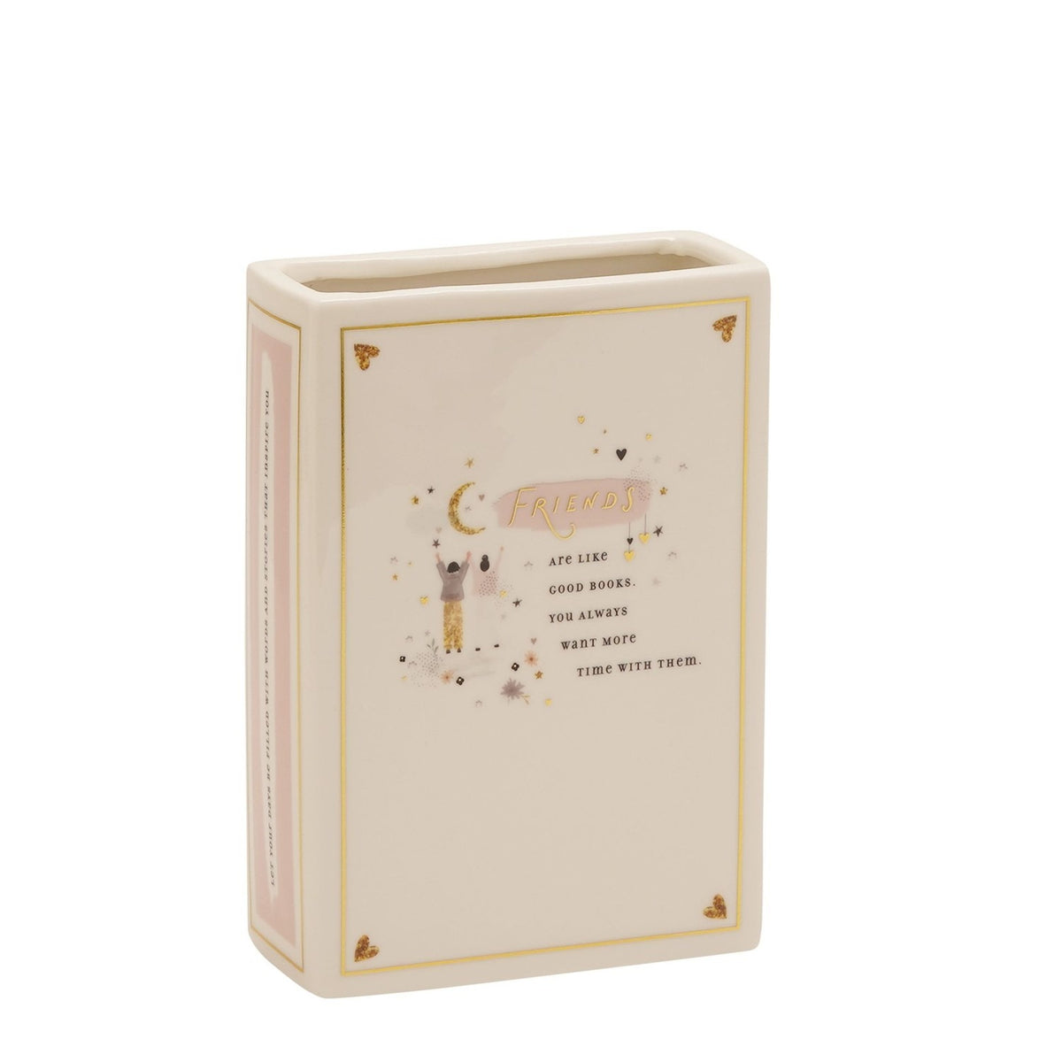 Friends Stoneware Book Vase with Gold Trim 14.2cm - Cream