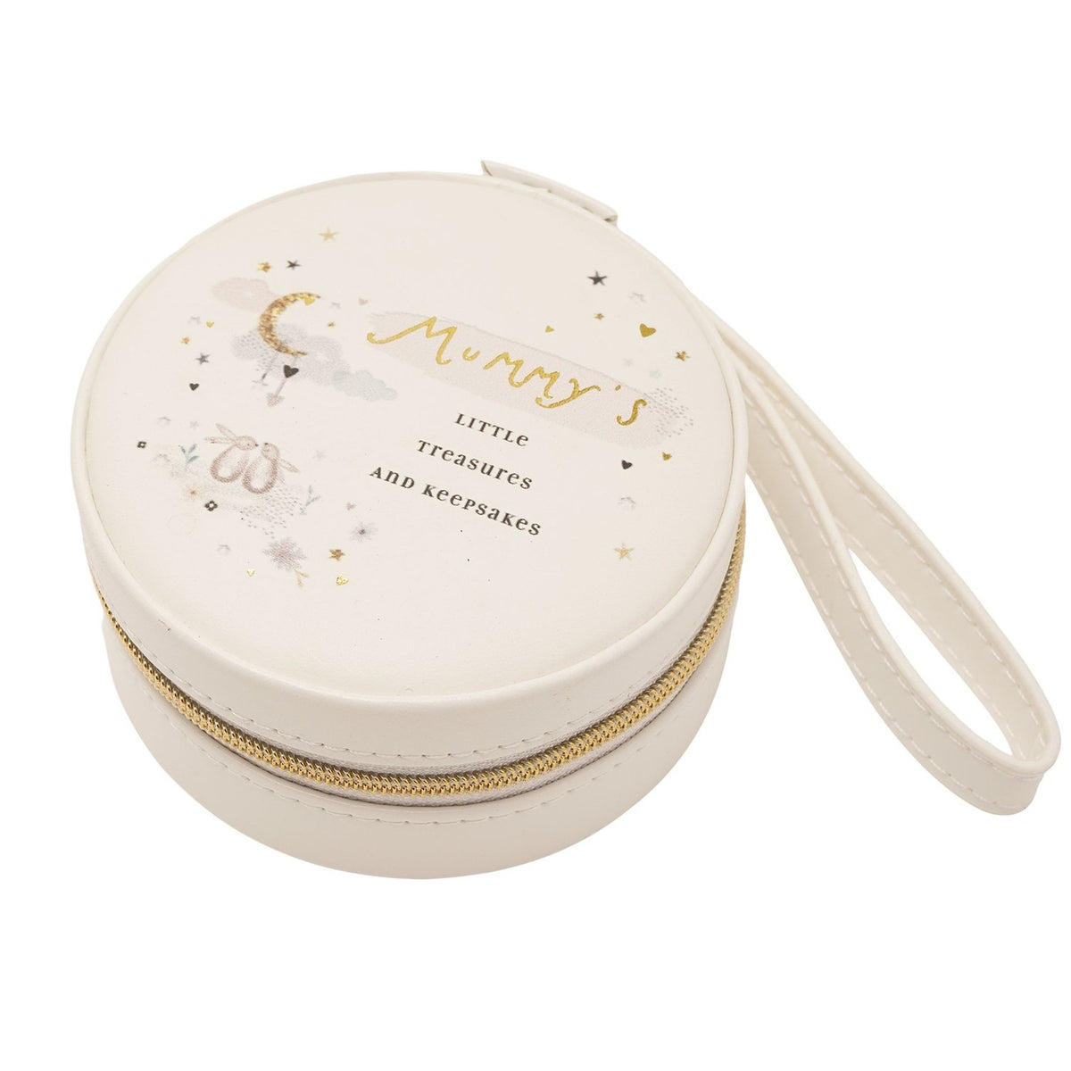 Mummy's Round MDF Jewellery Box with Mirror - White & Pink