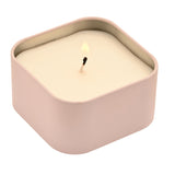 Mum Square Lidded Tin Scented Candle 125g in white, lit with a visible wick flame inside a square purple-toned tin, lid removed, shown on a plain white background.