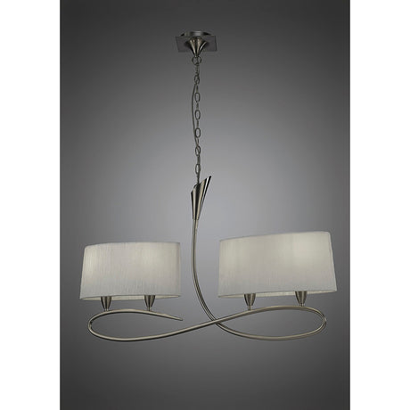 Lua Linear 2 Arm 4 Light Chandelier - Satin Nickel With White Shades