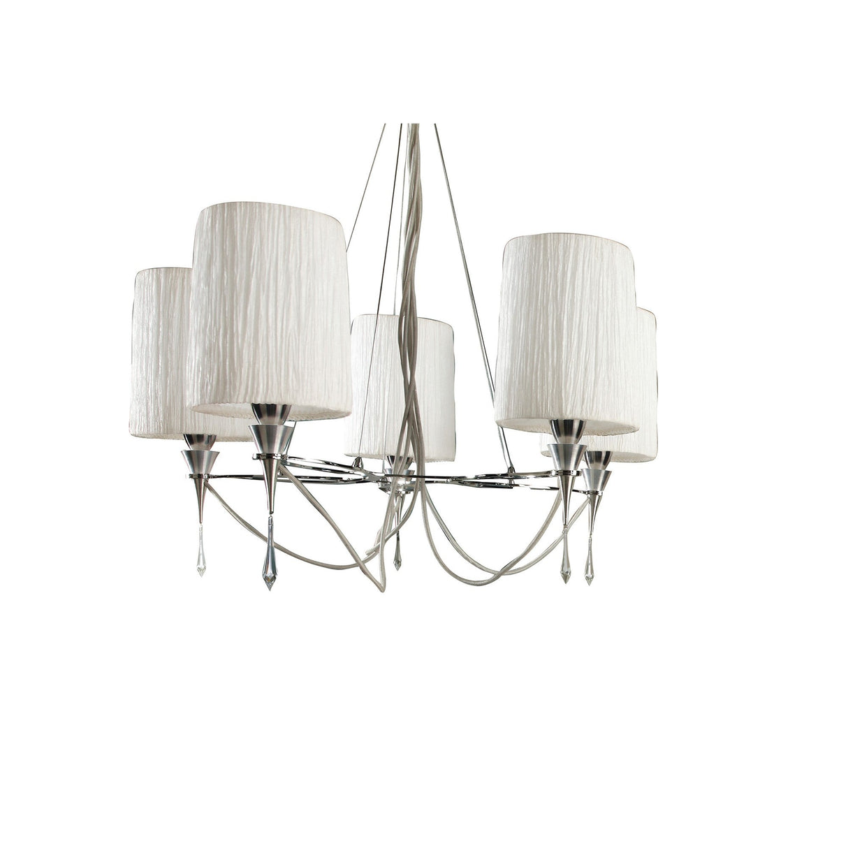 Lucca 70cm 5 Light Crystal Chandelier - Chrome With White Shades