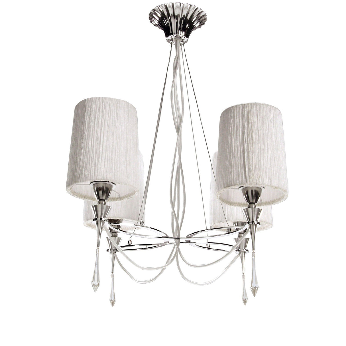 Lucca 71cm 4 Light Crystal Chandelier - Chrome With White Shades