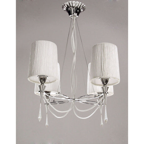 Lucca 71cm 4 Light Crystal Chandelier - Chrome With White Shades