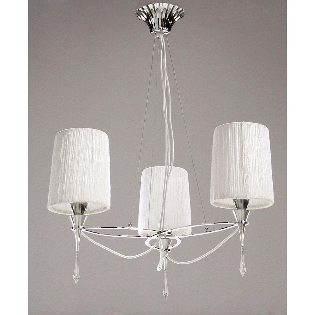 Lucca 65cm 3 Light Crystal Chandelier - Chrome With White Shades