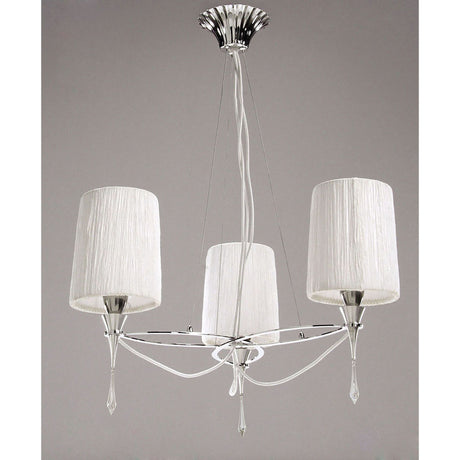 Lucca 65cm 3 Light Crystal Chandelier - Chrome With White Shades