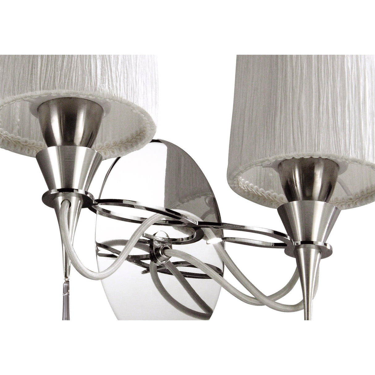 Lucca 2 Light Crystal Wall Light With Switch - Chrome With White Shades