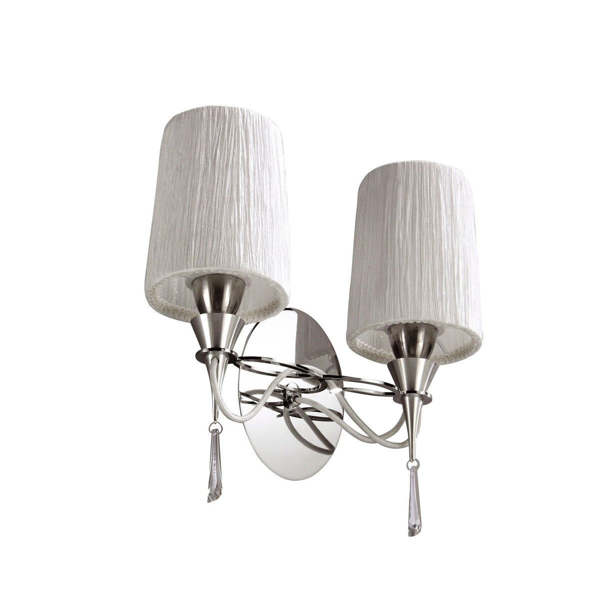 Lucca 2 Light Crystal Wall Light With Switch - Chrome With White Shades