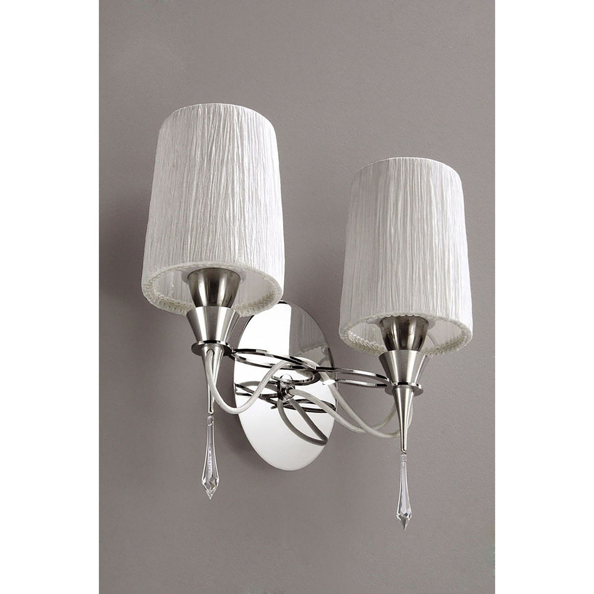 Lucca 2 Light Crystal Wall Light With Switch - Chrome With White Shades