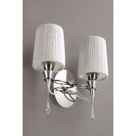 Lucca 2 Light Crystal Wall Light With Switch - Chrome With White Shades