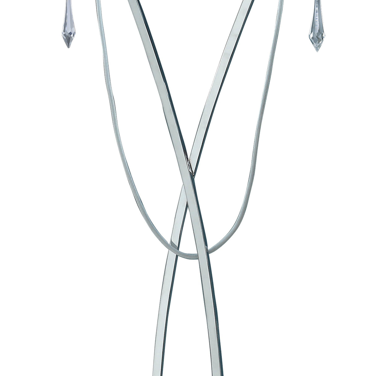 The Lucca 2 Light Crystal Floor Lamp features slender curved chrome rods topped with teardrop crystals and a white shade, making it the perfect contemporary lighting accent against any white background.