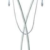 The Lucca 2 Light Crystal Floor Lamp features slender curved chrome rods topped with teardrop crystals and a white shade, making it the perfect contemporary lighting accent against any white background.
