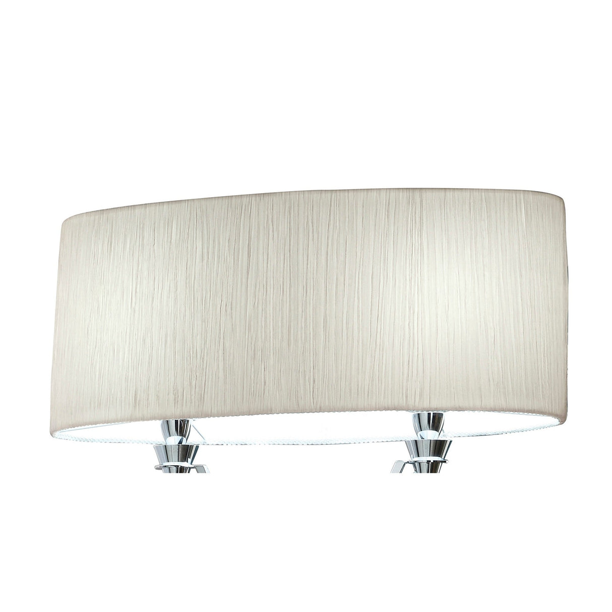 The Lucca 2 Light Crystal Floor Lamp features a white curved textured shade and chrome accents, offering a stylish touch for modern interiors, as shown here against a white background.