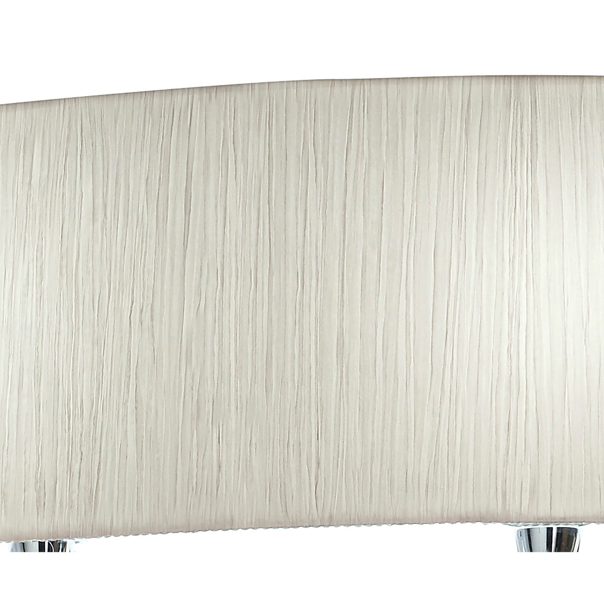 Close-up of the Lucca 2 Light Crystal Floor Lamp—chrome finish with a white shade—showing its textured, light surface with vertical, wavy lines and chrome details from this contemporary lighting fixture.