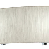Close-up of the Lucca 2 Light Crystal Floor Lamp—chrome finish with a white shade—showing its textured, light surface with vertical, wavy lines and chrome details from this contemporary lighting fixture.