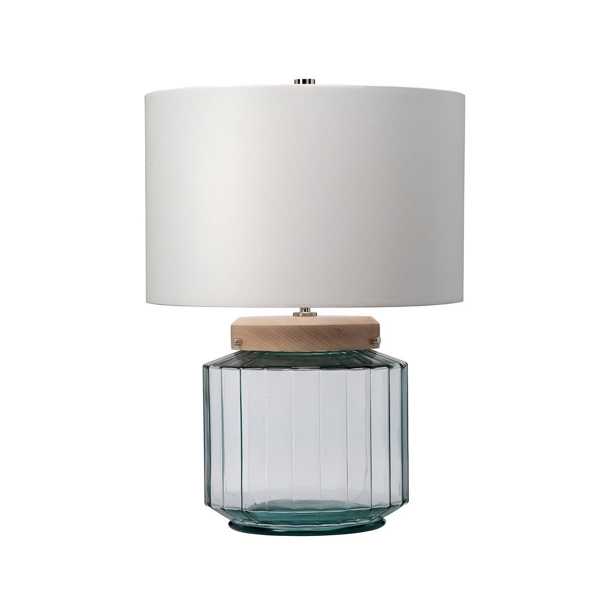 Luga Table Lamp - Metalwork Polished Nickel - Glassware Clear/Natural  - Wood Light