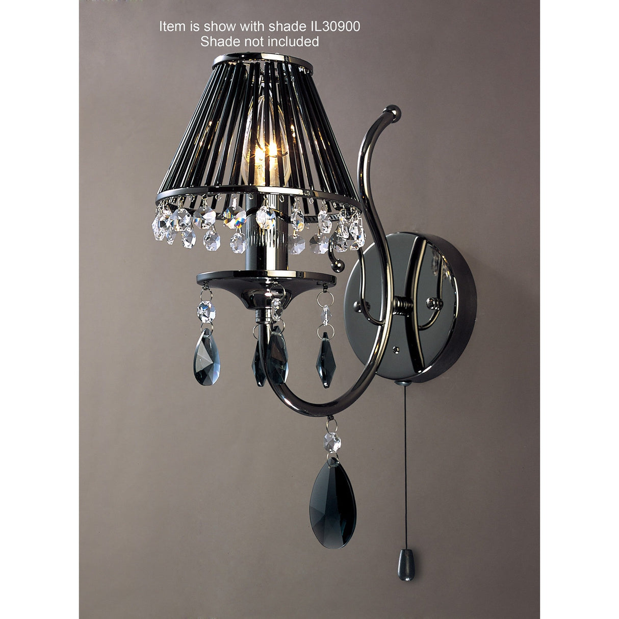 Luna 1 Light Crystal Wall Light With Switch - Black Chrome