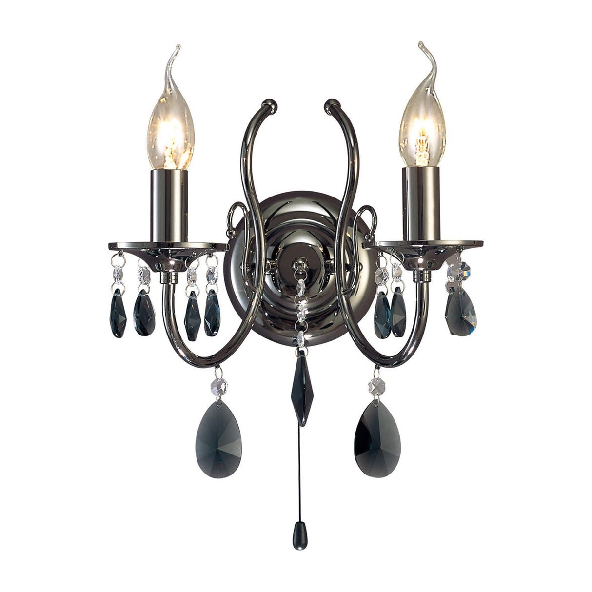 Luna 2 Light Crystal Wall Light With Switch - Black Chrome