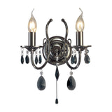 Luna 2 Light Crystal Wall Light With Switch - Black Chrome