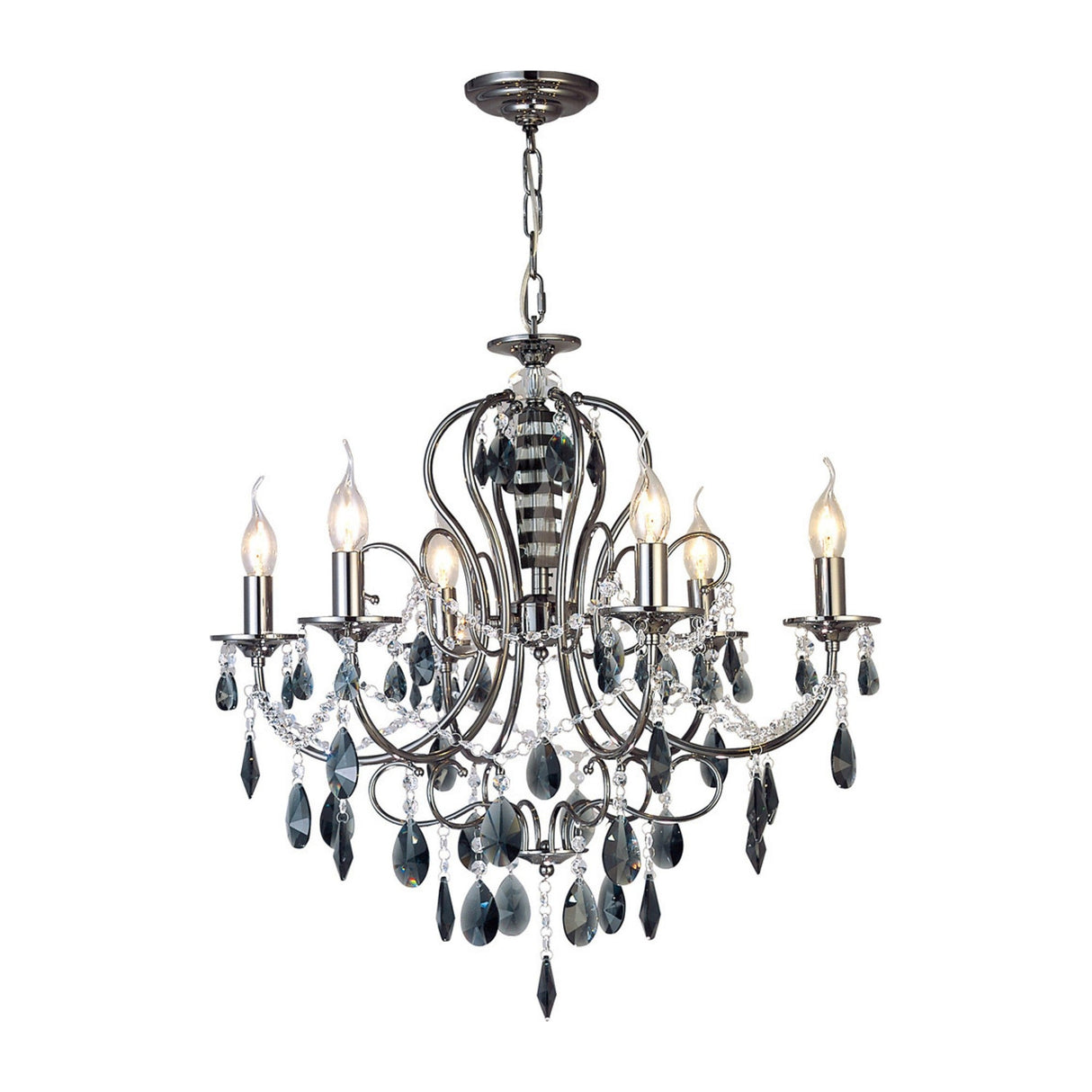 Luna 66cm 6 Light Crystal Chandelier - Black Chrome