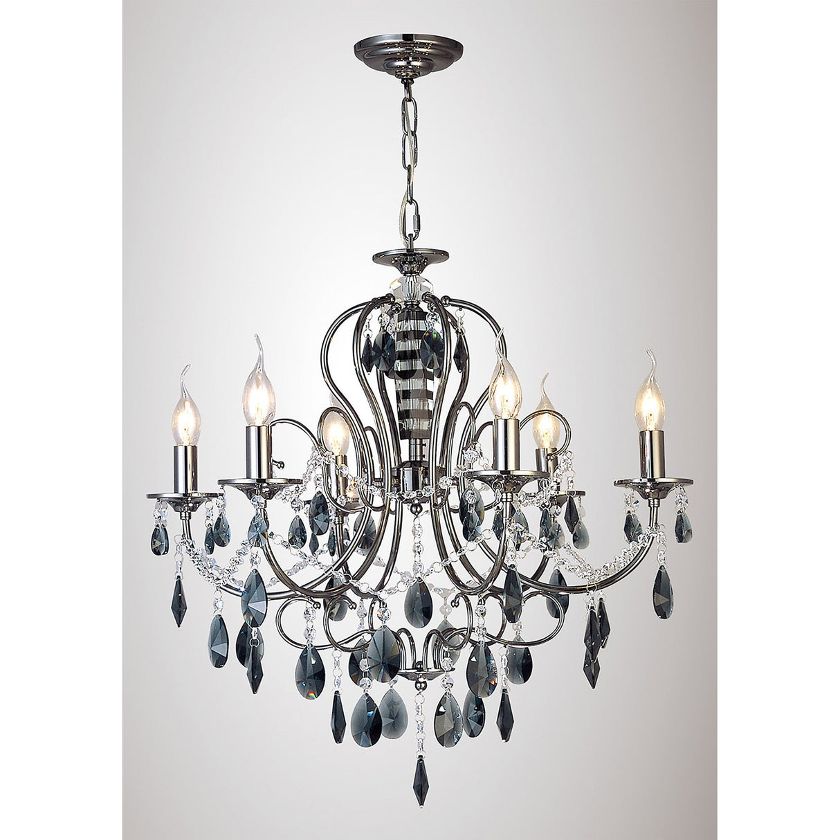 Luna 66cm 6 Light Crystal Chandelier - Black Chrome