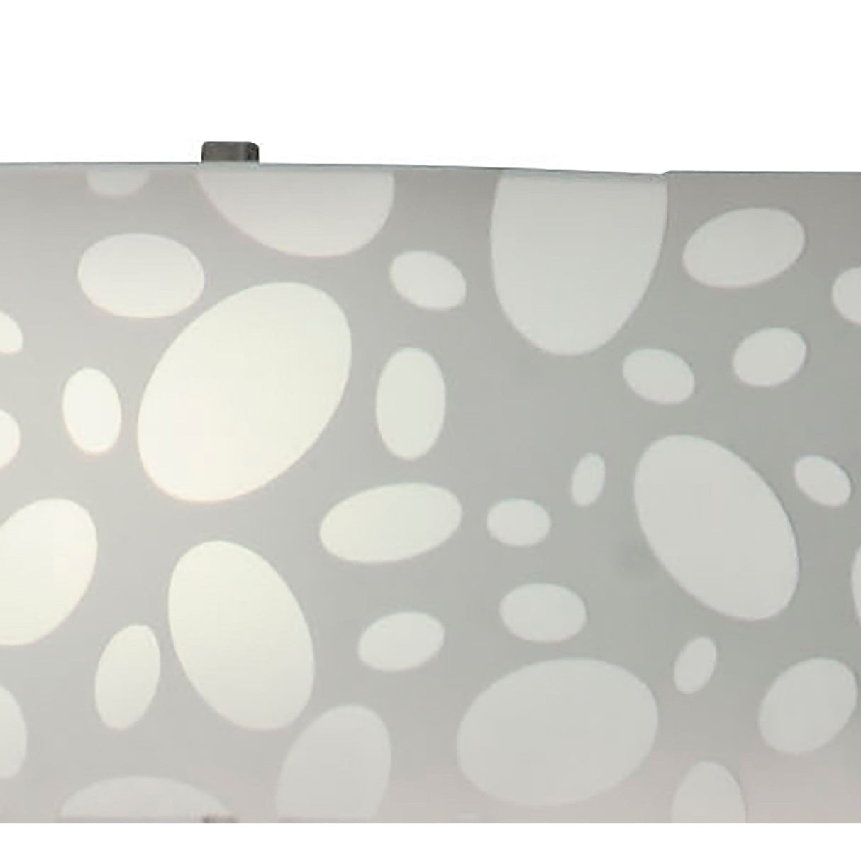 The Lupin 4 Light Floor Lamp features a gloss white shade with abstract oval and circular cutouts, allowing ambient light to shine through; its sculptural design stands out with polished chrome accents.