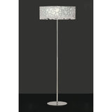 The Lupin 4 Light Floor Lamp in gloss white and polished chrome features a slim stand and a round, abstract cut-out shade—ideal for adding stylish ambient lighting to any space.