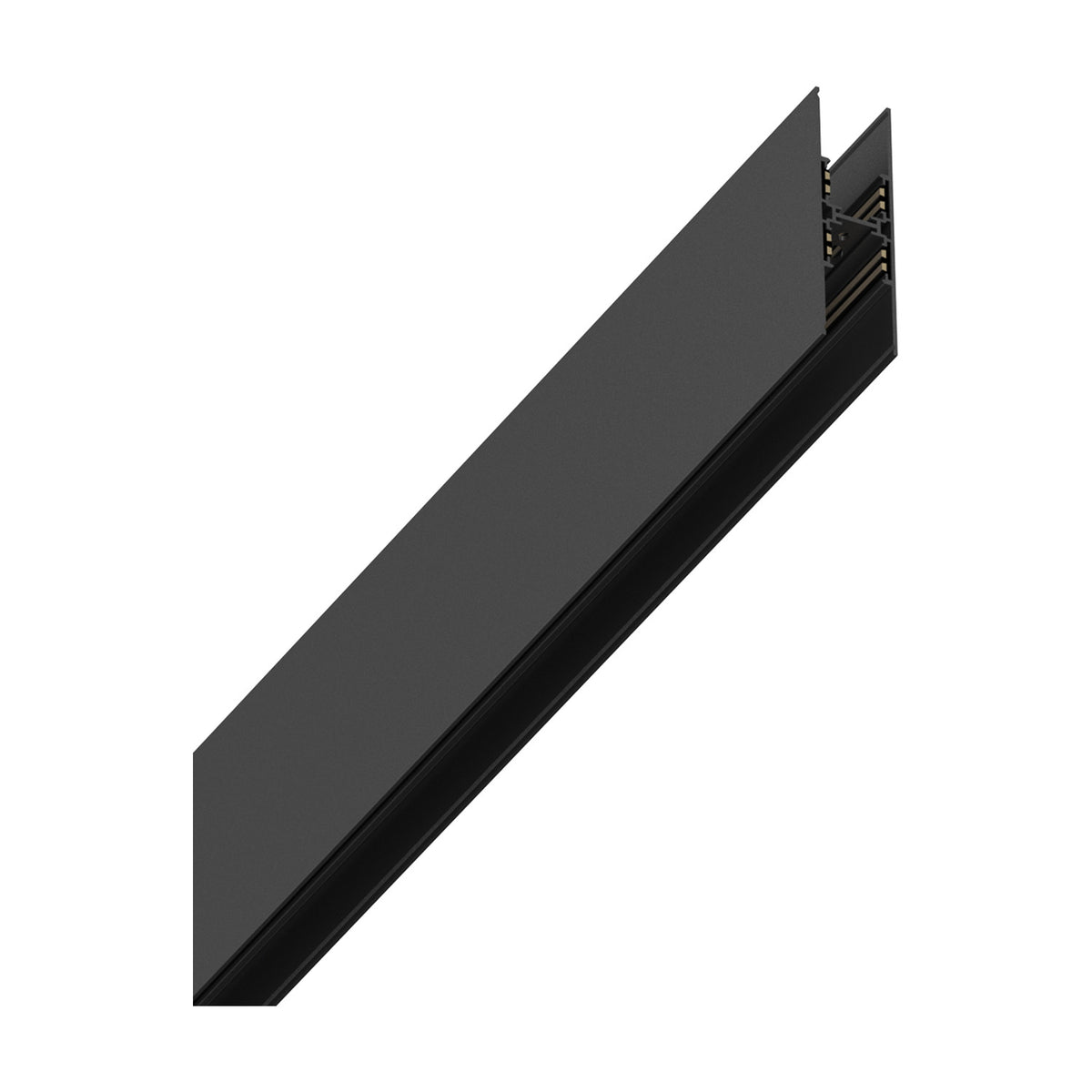 Luxeon 2m Up & Down Magnetic Track in black, a tall narrow rail with upper and lower magnetic channels and visible end connector, shown on a plain white background.