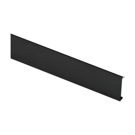 Luxeon Slim Magnetic Track Cover in matte black, a 1m flat strip with returned edges forming a shallow channel profile, shown on a plain white background.