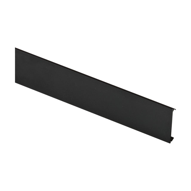 Luxeon Slim Magnetic Track Cover in matte black, a 1m flat strip with returned edges forming a shallow channel profile, shown on a plain white background.