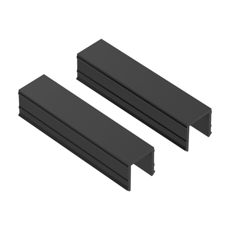 Pair of black U-shaped L-connector covers for the Luxeon slim magnetic track, shown on a plain white background.