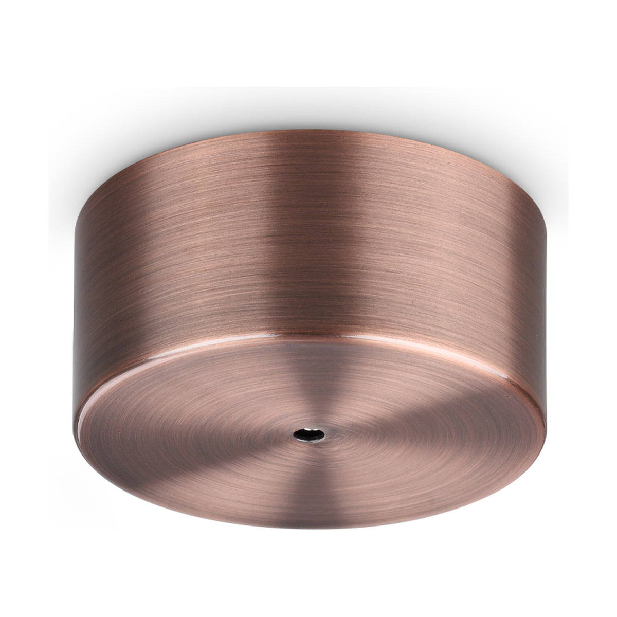 Lyria 1 Light LED Ceiling Rose in copper, a round brushed-finish canopy with a single central cable hole, shown on a plain white background.