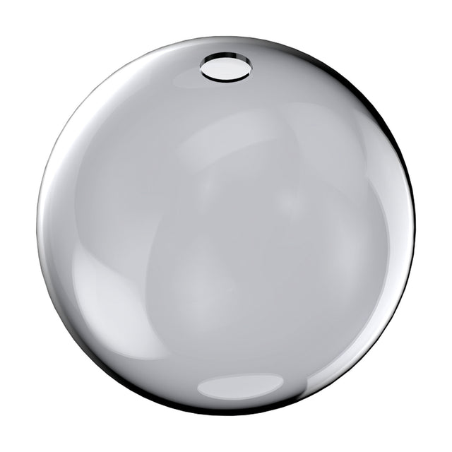 Lyria 15cm globe glass light shade in smoked grey, round sphere with small top opening, shown on a plain white background.